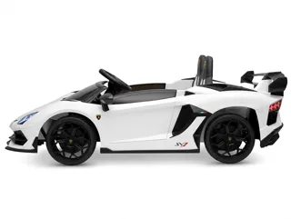 Voiture électrique enfant Lamborghini Aventador SVJ blanc 24V, avec télécommande parentale, lecteur MP3 Bluetooth, pour enfant de 5-9 ans