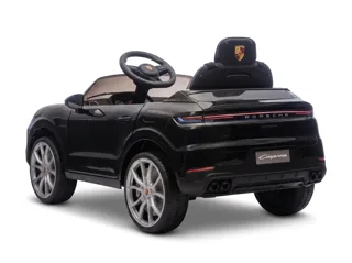 Voiture électrique enfant Porsche Cayenne noir 12V, sous licence officielle, lecteur MP3 Bluetooth, pour enfant de 3-6 ans