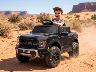 Voiture électrique enfant Ford Raptor noir 12V, pneus tout-terrain, pour enfant de 3-6 ans