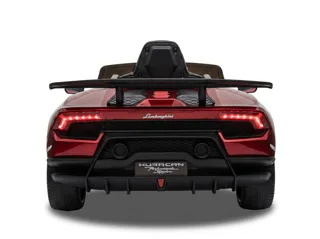 Lamborghini Huracán électrique enfant 12V rouge, face arrière, aileron, feux LED et diffuseur Performante