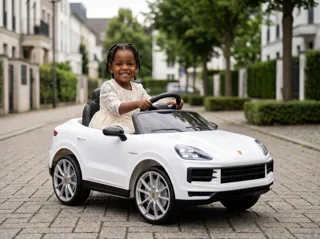 Voiture électrique enfant Porsche Cayenne blanc 12V, pneus tout-terrain, pour enfant de 3-6 ans