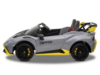 Voiture électrique enfant Lamborghini Huracán STO gris et jaune 12V, sous licence officielle, lecteur MP3 Bluetooth, pour enfant de 3-6 ans