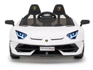 Voiture électrique enfant Lamborghini Aventador SVJ blanc 24V, sous licence officielle, mode drift dérapage contrôlé, pour enfant de 5-9 ans
