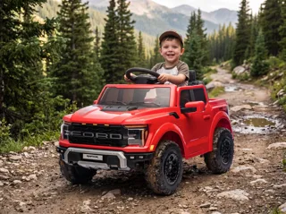 Voiture électrique enfant Ford Raptor rouge 12V, sous licence officielle, pneus tout-terrain, pour enfant de 3-6 ans