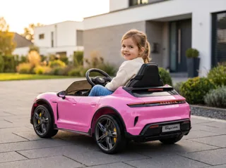 Voiture électrique enfant Porsche Taycan rose 12V, habitacle simili cuir, pour enfant de 3-6 ans, visuel 7