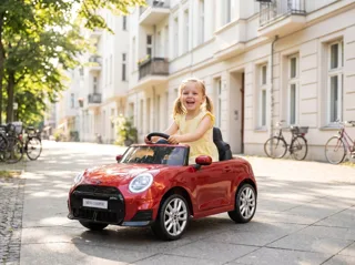 Voiture électrique enfant Mini Cooper S rouge 12V, ceinture de sécurité, pour enfant de 3-6 ans