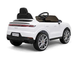 Voiture électrique enfant Porsche Cayenne blanc 12V, roues gomme EVA souple, pour enfant de 3-6 ans