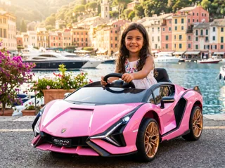 Voiture électrique enfant Lamborghini Sián rose 12V, sous licence officielle, ceinture de sécurité, pour enfant de 3-6 ans