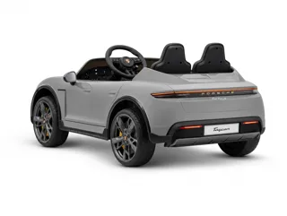 Voiture électrique enfant Porsche Taycan gris 24V, roues gomme EVA souple, pour enfant de 5-9 ans