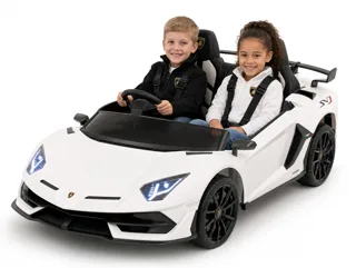 Voiture électrique enfant Lamborghini Aventador SVJ blanc 24V, sous licence officielle, habitacle simili cuir, pour enfant de 5-9 ans
