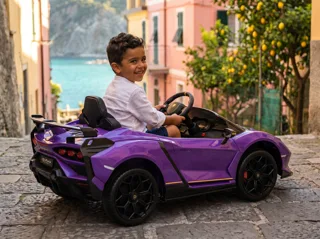 Voiture électrique enfant Lamborghini Auténtica violet 12V, ceinture de sécurité, pour enfant de 3-6 ans