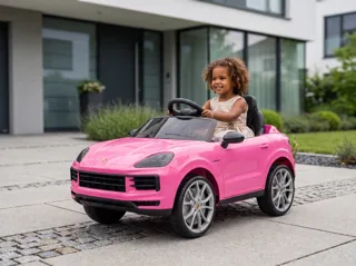 Voiture électrique enfant Porsche Cayenne rose 12V, avec télécommande parentale, roues gomme EVA souple, pour enfant de 3-6 ans