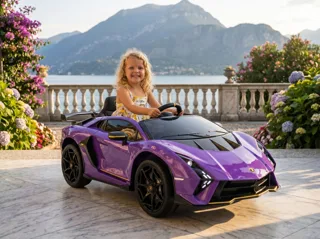 Voiture électrique enfant Lamborghini Auténtica violet 12V, phares et feux fonctionnels, pour enfant de 3-6 ans