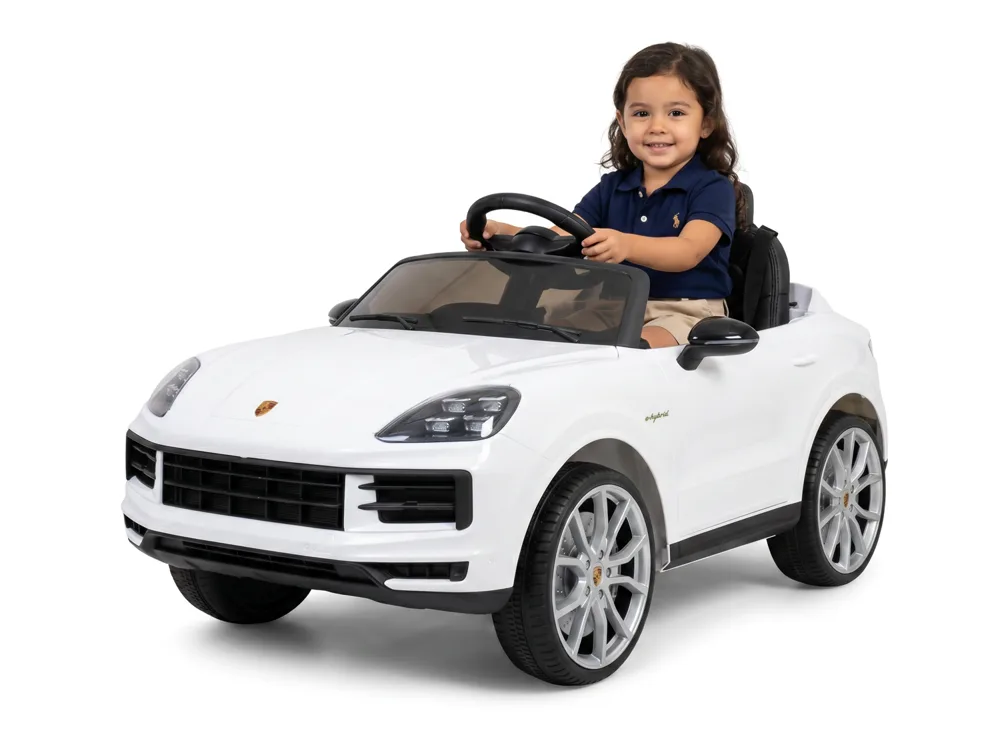 Voiture électrique enfant Porsche Cayenne blanc 12V, sous licence officielle, pour enfant de 3-6 ans
