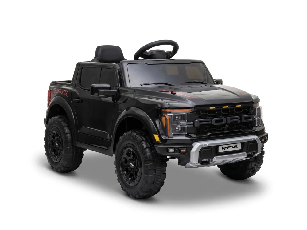 Voiture électrique enfant Ford Raptor noir 12V, sous licence officielle, pour enfant de 3-6 ans