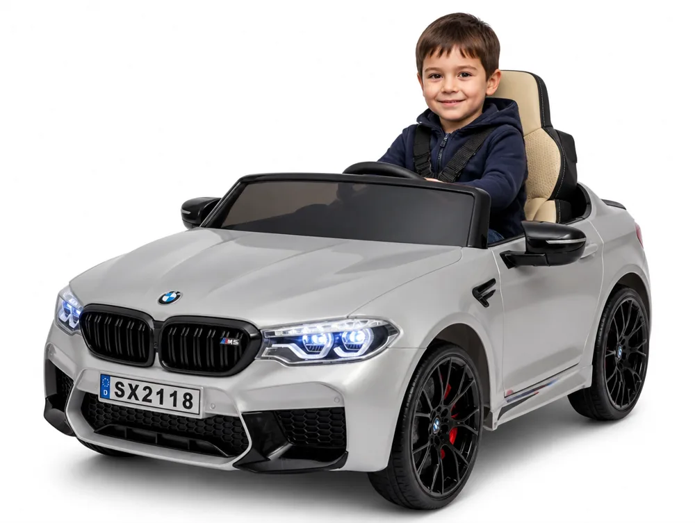 Voiture électrique enfant BMW M5 gris métallisé 24V, sous licence officielle, pour enfant de 5-9 ans