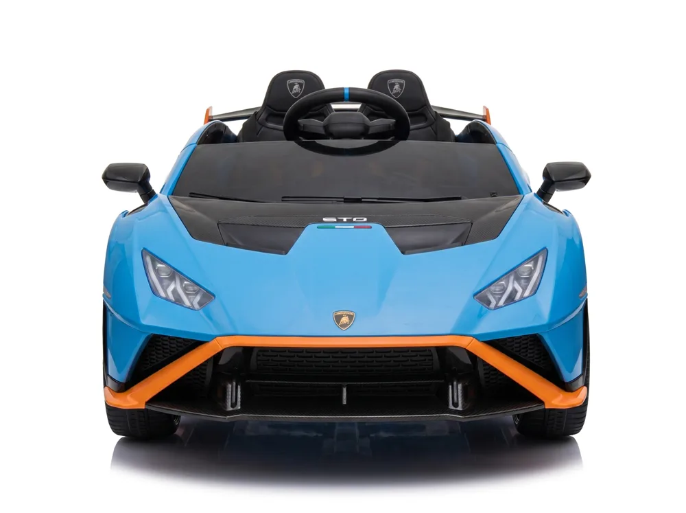 Voiture électrique enfant Lamborghini Huracán STO bleu et orange 12V, sous licence officielle, pour enfant de 3-6 ans