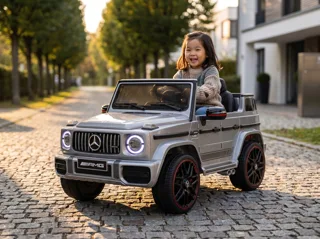 Voiture électrique enfant Mercedes G63 AMG gris métallisé 12V, ceinture de sécurité, suspensions, pour enfant de 3-6 ans