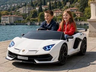 Voiture électrique enfant Lamborghini Aventador SVJ blanc 24V, avec télécommande parentale, mode drift dérapage contrôlé, pour enfant de 5-9 ans