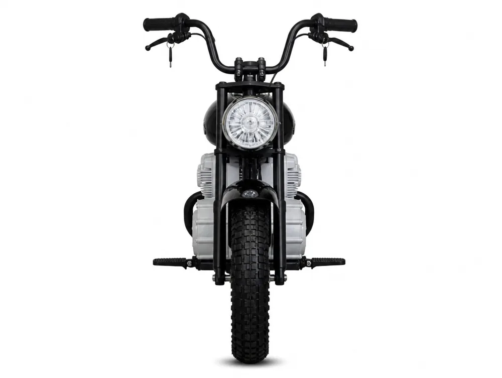 Moto chopper enfant, béquilles latérales et selle confort, vue détail