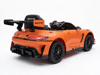 Voiture électrique enfant Mercedes GT3 AMG orange 12V, ceinture de sécurité, pour enfant de 3-6 ans