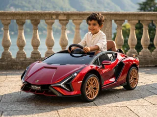 Voiture électrique enfant Lamborghini Sián rouge 12V, sous licence officielle, démarrage progressif Soft-Start, pour enfant de 3-6 ans