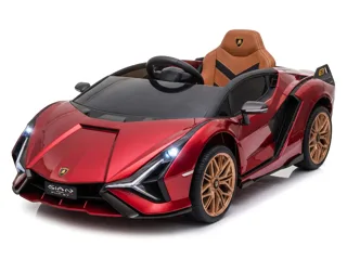 Voiture électrique enfant Lamborghini Sián rouge 12V, démarrage progressif Soft-Start, ceinture de sécurité, pour enfant de 3-6 ans