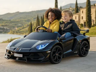 Voiture électrique enfant Lamborghini Aventador SVJ noir 24V, sous licence officielle, avec télécommande parentale, pour enfant de 5-9 ans