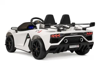 Voiture électrique enfant Lamborghini Aventador SVJ blanc 24V, avec télécommande parentale, habitacle simili cuir, pour enfant de 5-9 ans