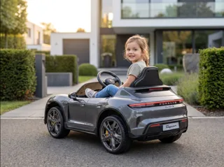 Voiture électrique enfant Porsche Taycan gris 12V, habitacle simili cuir, pour enfant de 3-6 ans, visuel 3