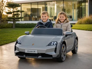 Voiture électrique enfant Porsche Taycan gris 24V, ceinture de sécurité, pour enfant de 5-9 ans