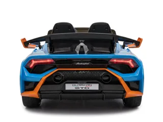 Voiture électrique enfant Lamborghini Huracán STO bleu et orange 12V, mode drift dérapage contrôlé, pour enfant de 3-6 ans