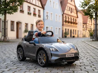 Voiture électrique enfant Porsche Taycan gris 12V, habitacle simili cuir, pour enfant de 3-6 ans, visuel 4