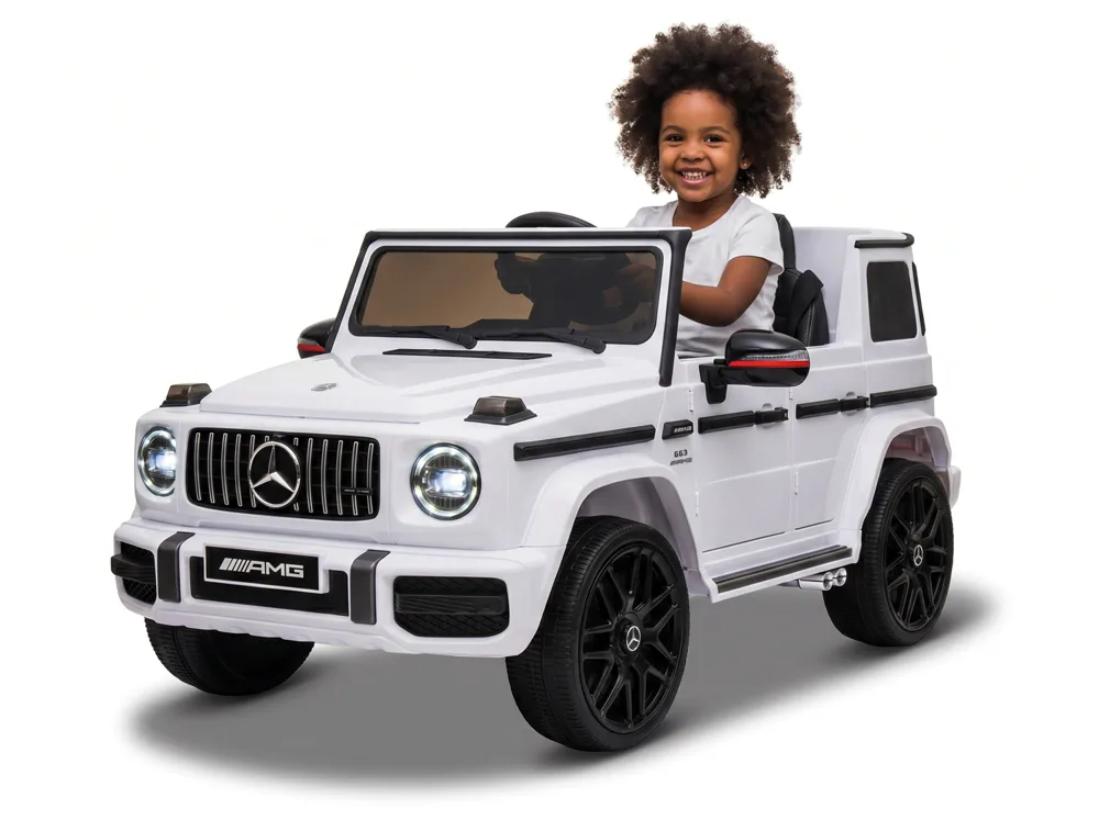 Voiture électrique enfant Mercedes G63 AMG blanc 12V, lecteur MP3 Bluetooth, pour enfant de 3-6 ans