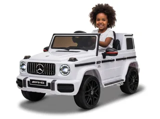 Voiture électrique enfant Mercedes G63 AMG blanc 12V, lecteur MP3 Bluetooth, pour enfant de 3-6 ans