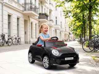Voiture électrique enfant Mini Cooper S noir métallisé 12V, sous licence officielle, phares et feux fonctionnels, pour enfant de 3-6 ans