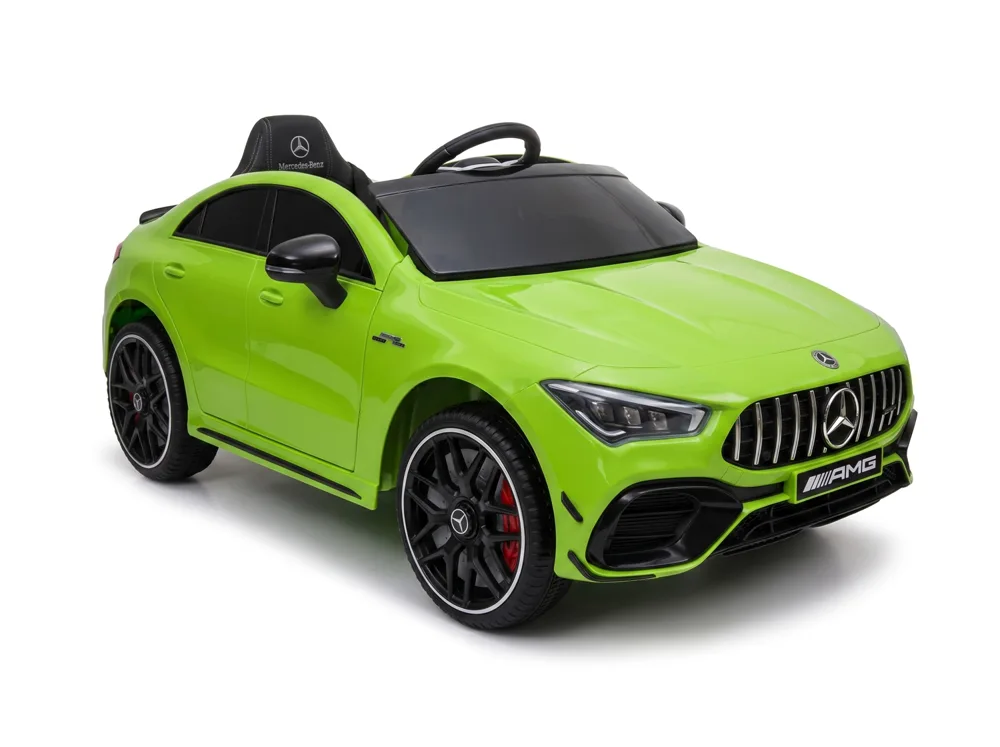 Mercedes CLA 45 AMG enfant 12V, vue 3/4 noir métallisé
