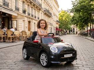 Voiture électrique enfant Mini Cooper S noir métallisé 12V, sous licence officielle, roues gomme EVA souple, pour enfant de 3-6 ans