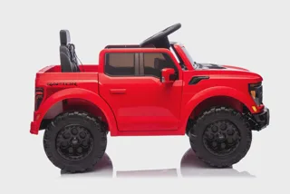 Voiture électrique enfant Ford Raptor rouge 12V, sous licence officielle, phares et feux fonctionnels, pour enfant de 3-6 ans