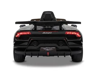 Lamborghini Huracán électrique enfant 12V noire, face arrière, aileron, feux LED et diffuseur Performante