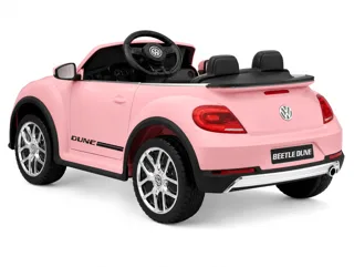 Voiture électrique enfant Volkswagen Beetle rose 12V, lecteur MP3 Bluetooth, pour enfant de 3-6 ans