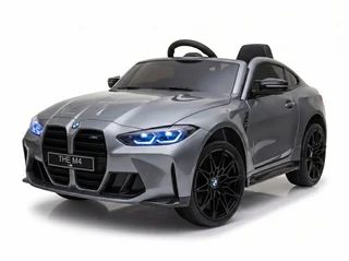 BMW M4 enfant 12V gris métallisé, vue trois-quarts avant