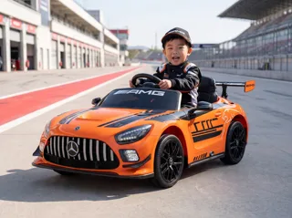 Voiture électrique enfant Mercedes GT3 AMG orange 12V, démarrage progressif Soft-Start, pour enfant de 3-6 ans