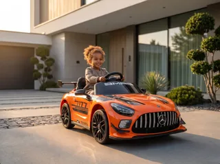 Voiture électrique enfant Mercedes GT3 AMG orange 12V, jusqu'à 5 km/h, pour enfant de 3-6 ans