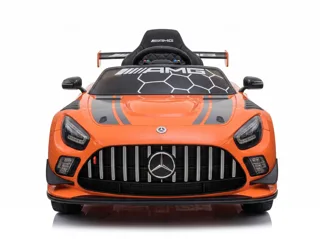 Voiture électrique enfant Mercedes GT3 AMG orange 12V, roues gomme EVA souple, pour enfant de 3-6 ans