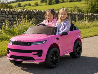 Voiture électrique enfant Range Rover Sport rose 24V, sous licence officielle, phares et feux fonctionnels, pour enfant de 5-9 ans
