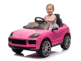Voiture électrique enfant Porsche Cayenne rose 12V, sous licence officielle, pneus tout-terrain, pour enfant de 3-6 ans