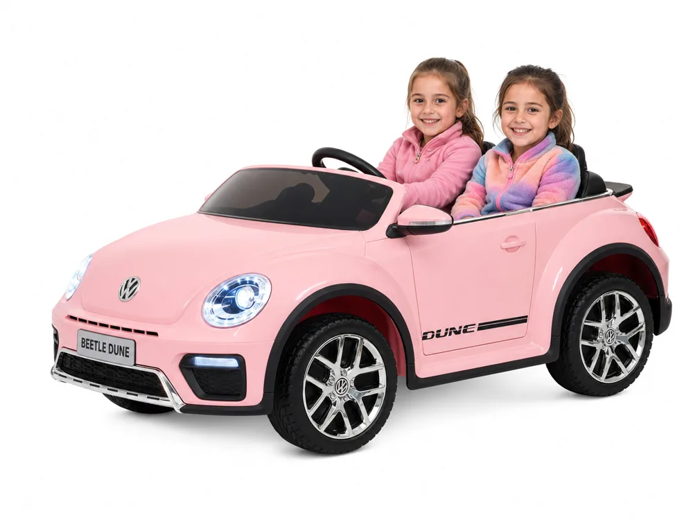 Voiture électrique enfant Volkswagen Beetle rose 12V, sous licence officielle, pour enfant de 3-6 ans