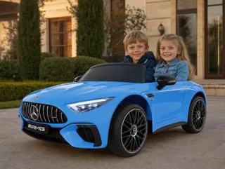 Voiture électrique enfant Mercedes SL 63 bleu 12V, roues gomme EVA souple, pour enfant de 3-6 ans