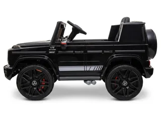 Voiture électrique enfant Mercedes G63 AMG noir 12V, lecteur MP3 Bluetooth, pneus tout-terrain, pour enfant de 3-6 ans